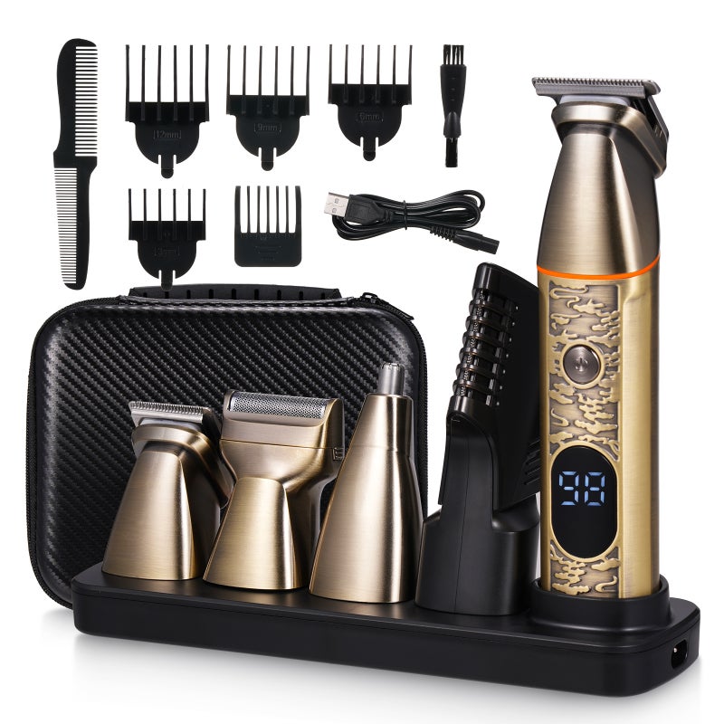 Electric Hair Clippers: 5W Powerful Motor Sharp Blades, USB Cordless Rechargeable 90Min Runtime, 4 Guide Combs - Digital Display Vintage Gold Full Metal Body, Hair Trimmer for Beginner Professional Ba - Image 1