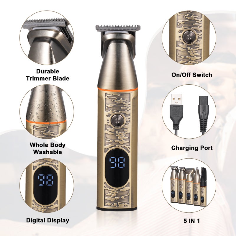 Electric Hair Clippers: 5W Powerful Motor Sharp Blades, USB Cordless Rechargeable 90Min Runtime, 4 Guide Combs - Digital Display Vintage Gold Full Metal Body, Hair Trimmer for Beginner Professional Ba - Image 4