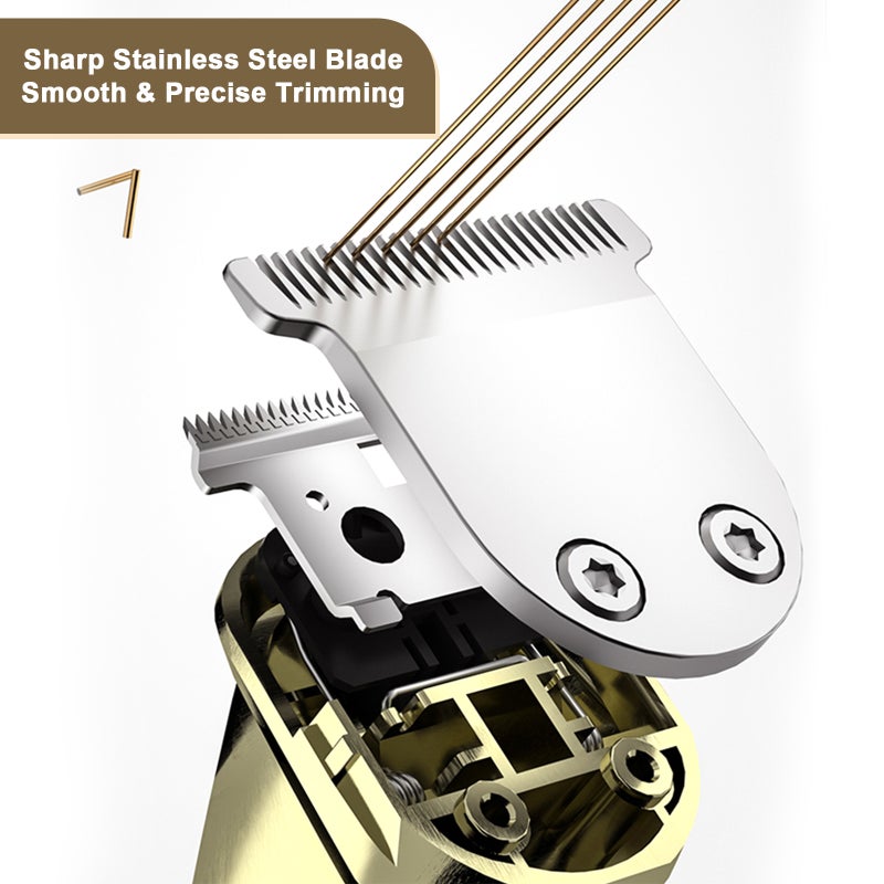 Electric Hair Clippers: 5W Powerful Motor Sharp Blades, USB Cordless Rechargeable 90Min Runtime, 4 Guide Combs - Digital Display Vintage Gold Full Metal Body, Hair Trimmer for Beginner Professional Ba - Image 5