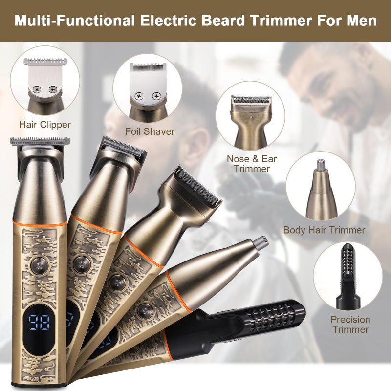 Electric Hair Clippers: 5W Powerful Motor Sharp Blades, USB Cordless Rechargeable 90Min Runtime, 4 Guide Combs - Digital Display Vintage Gold Full Metal Body, Hair Trimmer for Beginner Professional Ba - Image 2