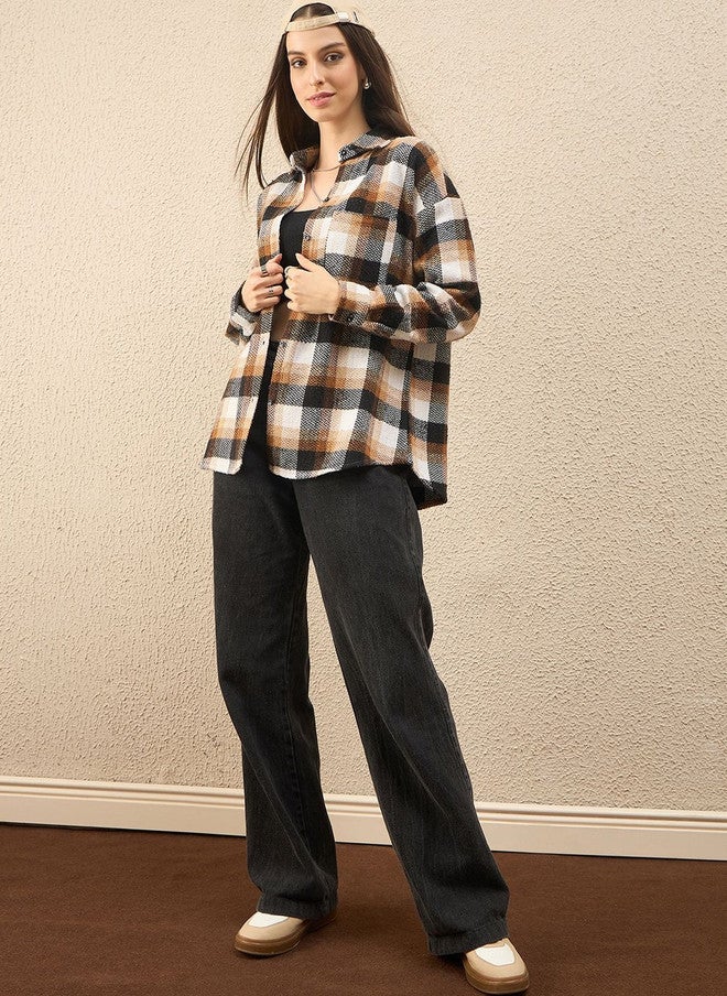 CHIMPAAANZEE Women Checked Casual Shacket - Image 2
