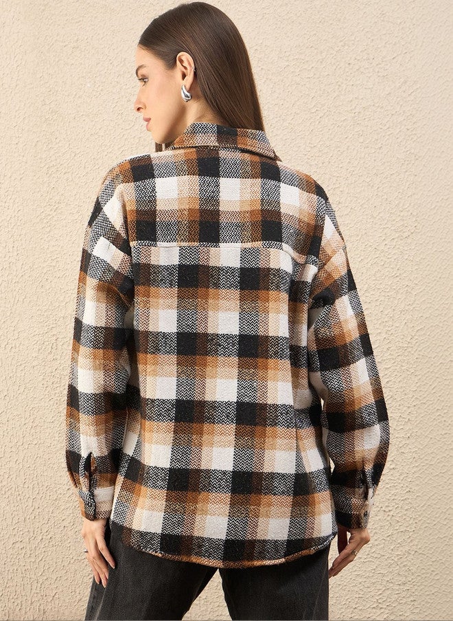CHIMPAAANZEE Women Checked Casual Shacket - Image 3