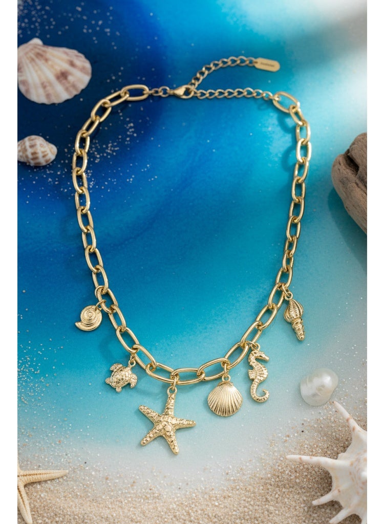 فلافي سلسلة حريمي ذهبية بدلايات بحرية مرصعة بالكريستال – تصميم أنيق - Image 2