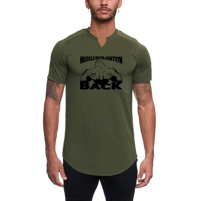 Muscle ape GYM Men's Fitness short sleeve summer small V-neck quick-drying T-shirt breathable milk silk sports top - Image 4
