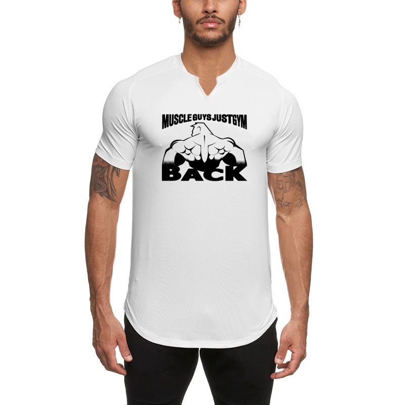 Muscle ape GYM Men's Fitness short sleeve summer small V-neck quick-drying T-shirt breathable milk silk sports top - Image 3
