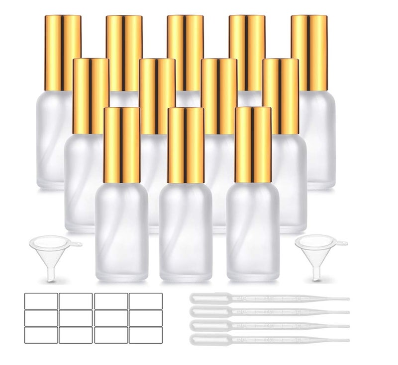 Furnido 12 Pack 1 Oz Frosted Glass Spray Bottles With Fine Mist Sprayer & Golden Pump Cap Empty Travel Size Perfume Atomizer Liquid Containers For Essential Oils-Stickers Pipette&Funnel Included (Pack Of 12) - Image 1