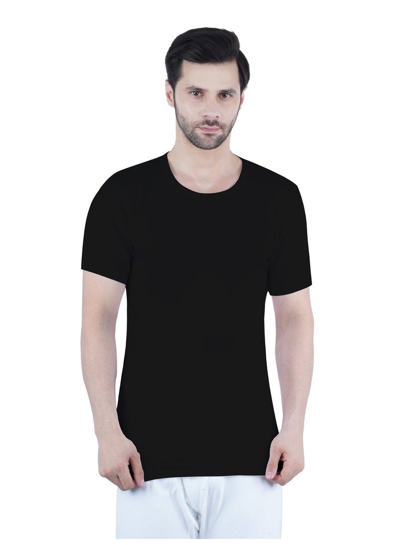 WHITE LEAF Men's Round Neck Undershirt Vest Half Sleeve 3PCS Pack – 100% Combed Cotton Breathable Innerwear, BK/GYM/NV - Image 4