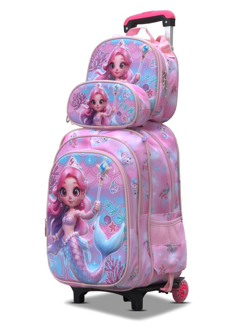 ZAAPPY Aqua Queeny Kids 3 Pcs Set (Trolly School Bag, Lunch Bag, Pencil Pouch)  Rolling Backpack with Wheels, Convertible School Trolley Bag with Large Capacity, Side Pockets - Image 1