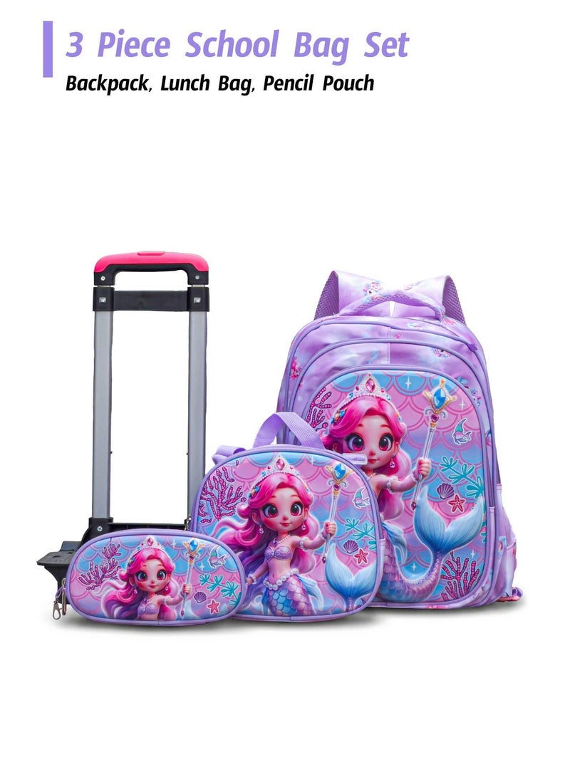 ZAAPPY Aqua Queeny Kids 3 Pcs Set (Trolly School Bag, Lunch Bag, Pencil Pouch)  Rolling Backpack with Wheels, Convertible School Trolley Bag with Large Capacity, Side Pockets - Image 3