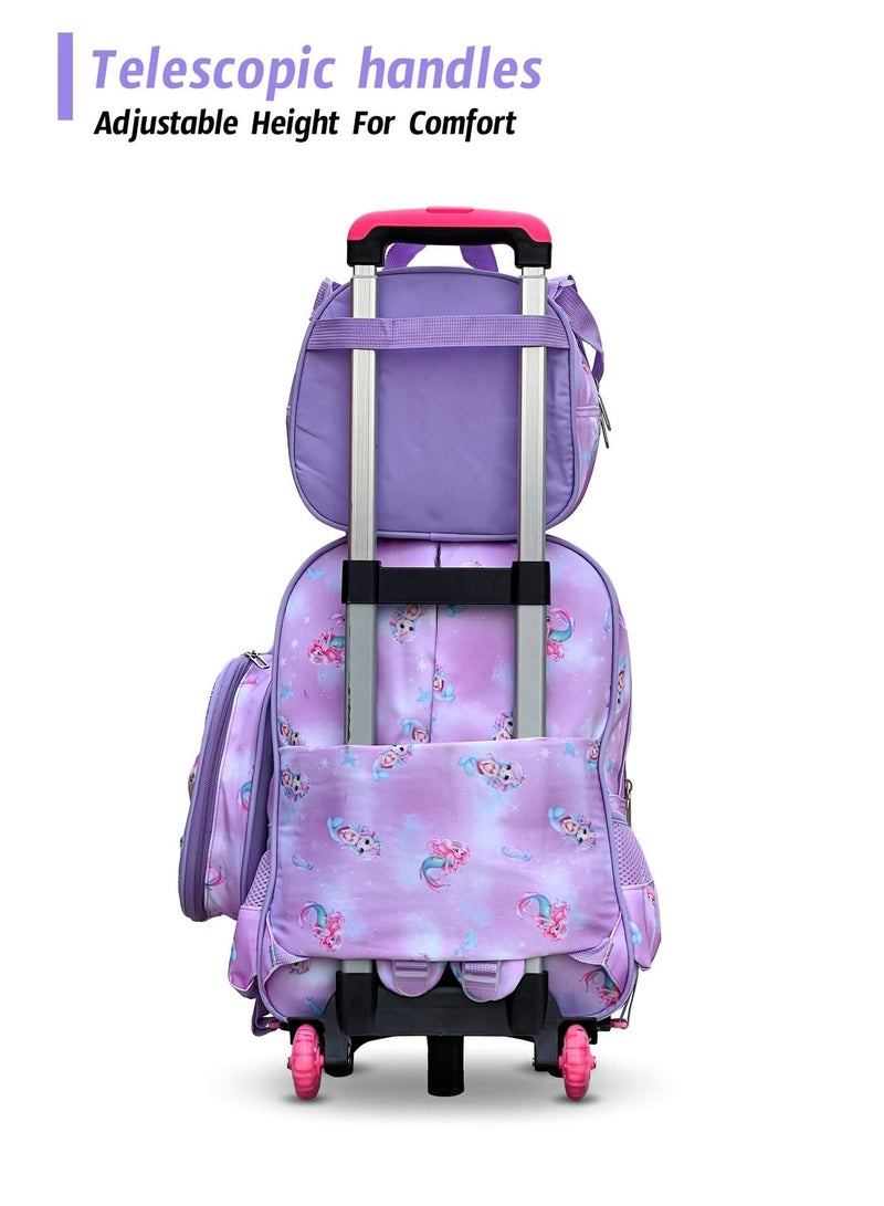 ZAAPPY Aqua Queeny Kids 3 Pcs Set (Trolly School Bag, Lunch Bag, Pencil Pouch)  Rolling Backpack with Wheels, Convertible School Trolley Bag with Large Capacity, Side Pockets - Image 4