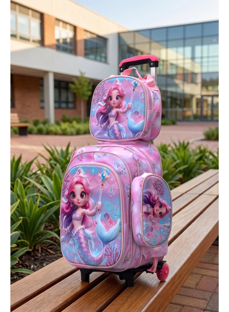 ZAAPPY Aqua Queeny Kids 3 Pcs Set (Trolly School Bag, Lunch Bag, Pencil Pouch)  Rolling Backpack with Wheels, Convertible School Trolley Bag with Large Capacity, Side Pockets - Image 2