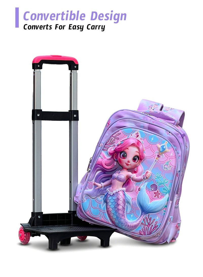 ZAAPPY Aqua Queeny Kids 3 Pcs Set (Trolly School Bag, Lunch Bag, Pencil Pouch)  Rolling Backpack with Wheels, Convertible School Trolley Bag with Large Capacity, Side Pockets - Image 5