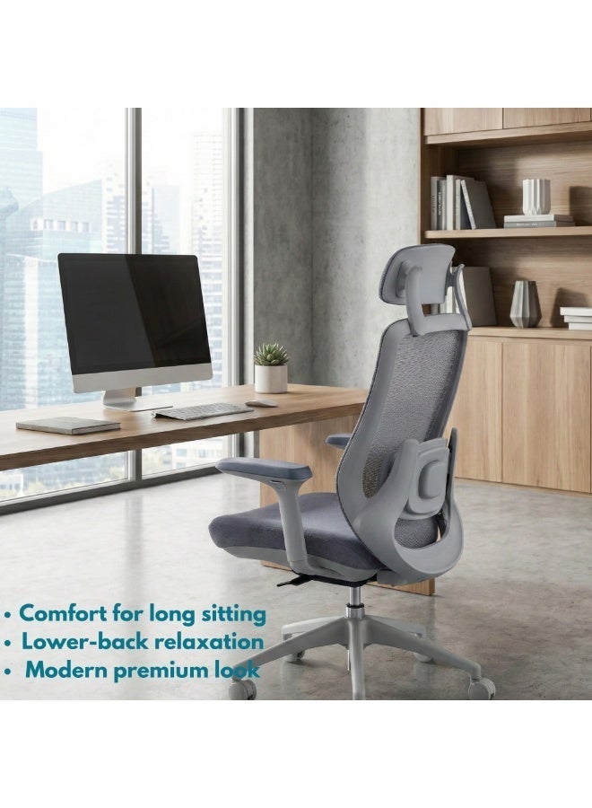 Sky Land Skyland Massage Office Chair with Wireless Heated Lumbar Massager, High-Back Mesh Ergonomic Desk Chair, Adjustable Headrest & 2D Armrests (Grey) - Image 3