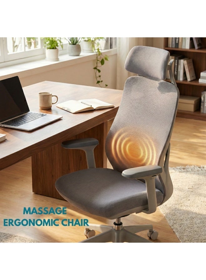 Sky Land Skyland Massage Office Chair with Wireless Heated Lumbar Massager, High-Back Mesh Ergonomic Desk Chair, Adjustable Headrest & 2D Armrests (Grey) - Image 2