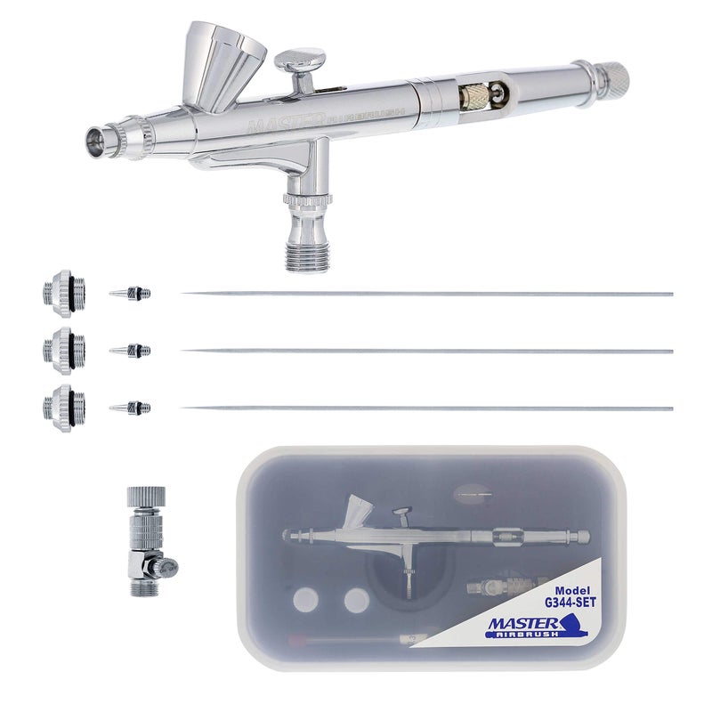 Master Airbrush Model G344 Multi-Purpose Dual-Action Gravity Feed Airbrush with 3 Nozzle Sets (0.2, 0.3 & 0.5mm Needles, Fluid Tips and Air Caps) 1/16 oz. Fluid Cup - User Friendly, Versatile Set Kit - Image 1