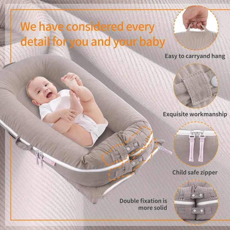 Pucmaoci Corduroy Baby Lounger Cover for Dockatot Deluxe + | 100% Cotton Hypoallergenic Newborn Premium Quality Spare Cover(Cover Only) (Grey) - Image 3