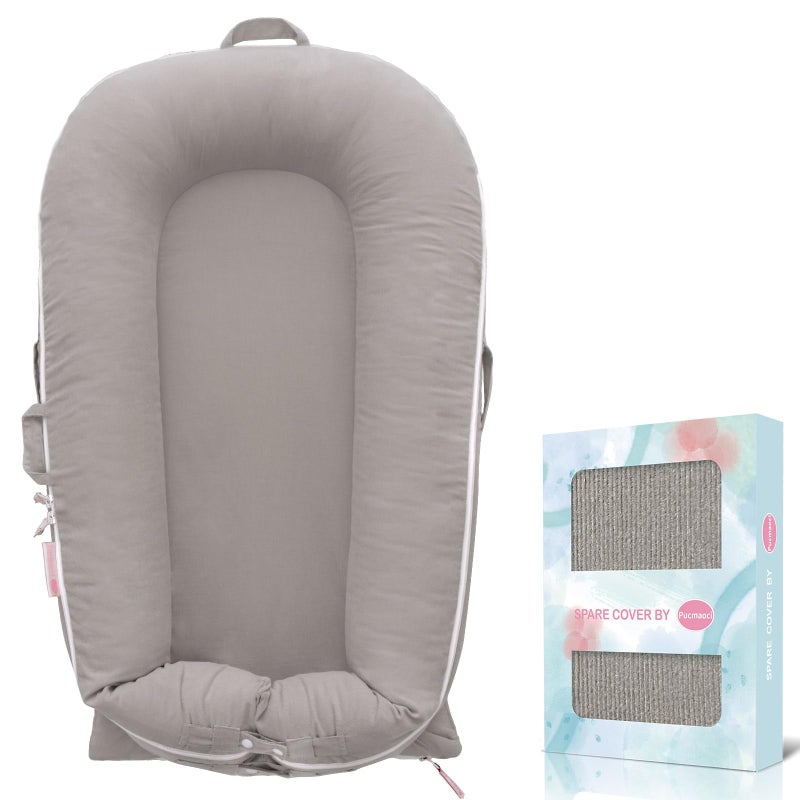 Pucmaoci Corduroy Baby Lounger Cover for Dockatot Deluxe + | 100% Cotton Hypoallergenic Newborn Premium Quality Spare Cover(Cover Only) (Grey) - Image 1