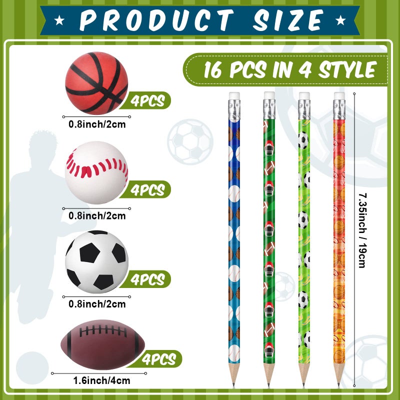 TaoBary 32 Pcs Sport Pencils for Kids Soccer Baseball Football Basketball Wooden Pencils with Ball Eraser for School Stationery Party Reward Students Teachers Office Supplies(Multi Balls) - Image 2