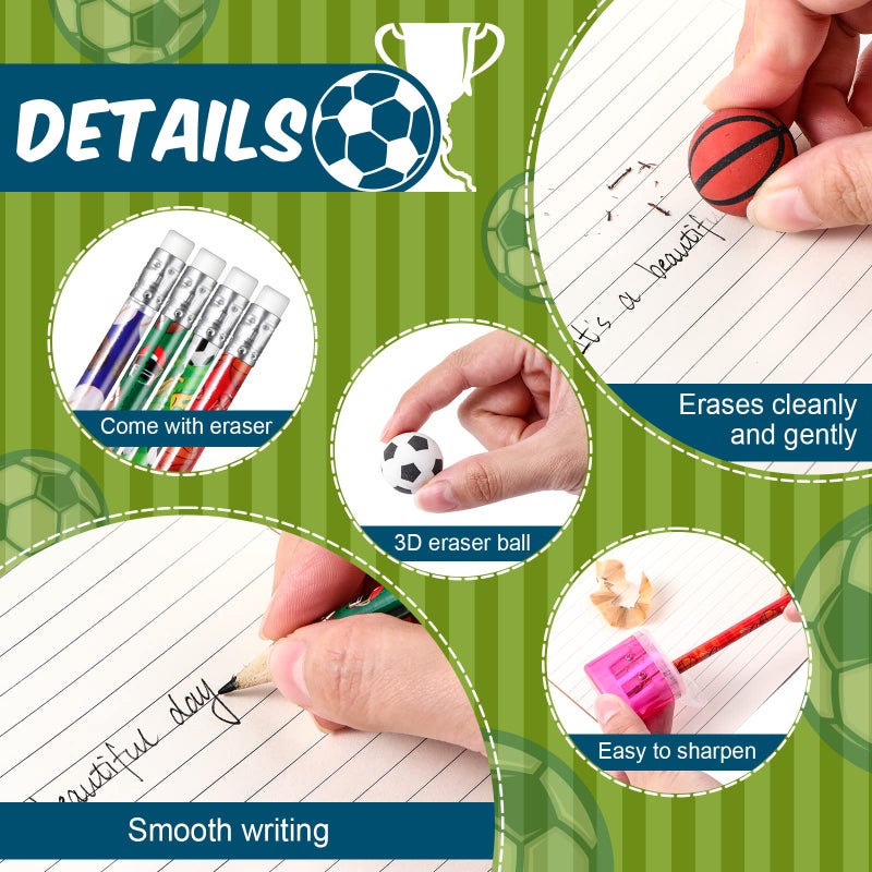 TaoBary 32 Pcs Sport Pencils for Kids Soccer Baseball Football Basketball Wooden Pencils with Ball Eraser for School Stationery Party Reward Students Teachers Office Supplies(Multi Balls) - Image 4