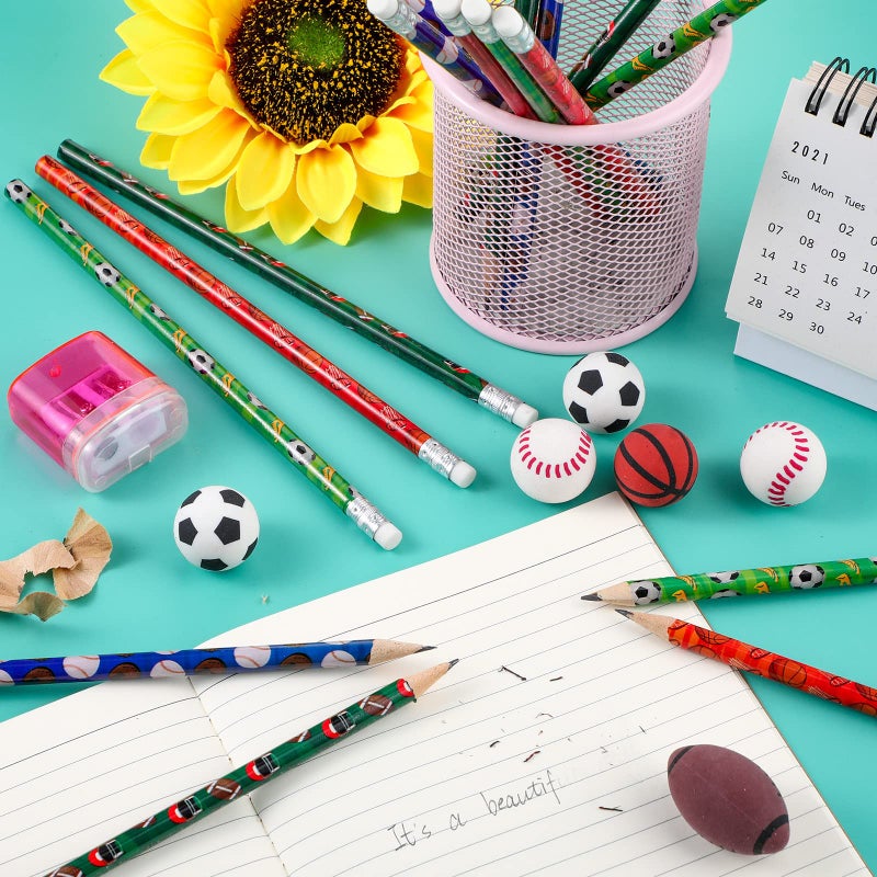TaoBary 32 Pcs Sport Pencils for Kids Soccer Baseball Football Basketball Wooden Pencils with Ball Eraser for School Stationery Party Reward Students Teachers Office Supplies(Multi Balls) - Image 3