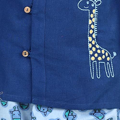 BownBee Ethnic Wear Cotton Kurta Dhoti Set for Boys, Front Open Giraffe Embroidered With Full Sleeves and V Neckline (Blue, 0-3 Months) - Image 4