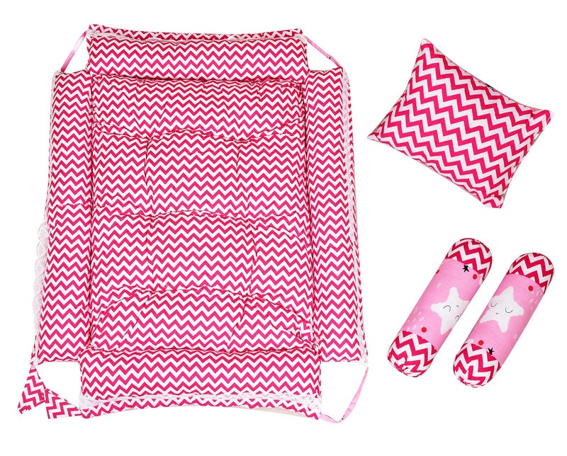 Remixon REMIXON Pink 3 Pillows & Square Shape Cotton Baby Bed for 0-1 Year BB06  - Image 4