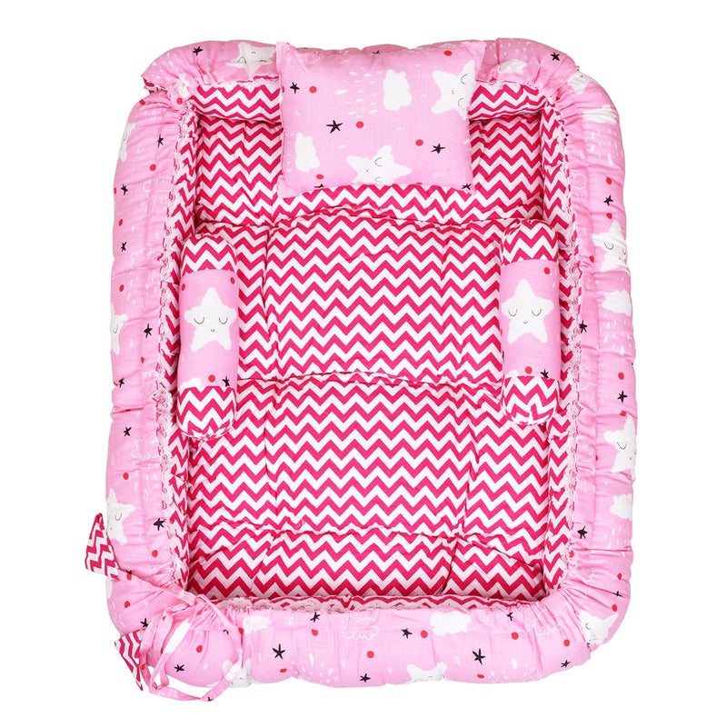 Remixon REMIXON Pink 3 Pillows & Square Shape Cotton Baby Bed for 0-1 Year BB06  - Image 2