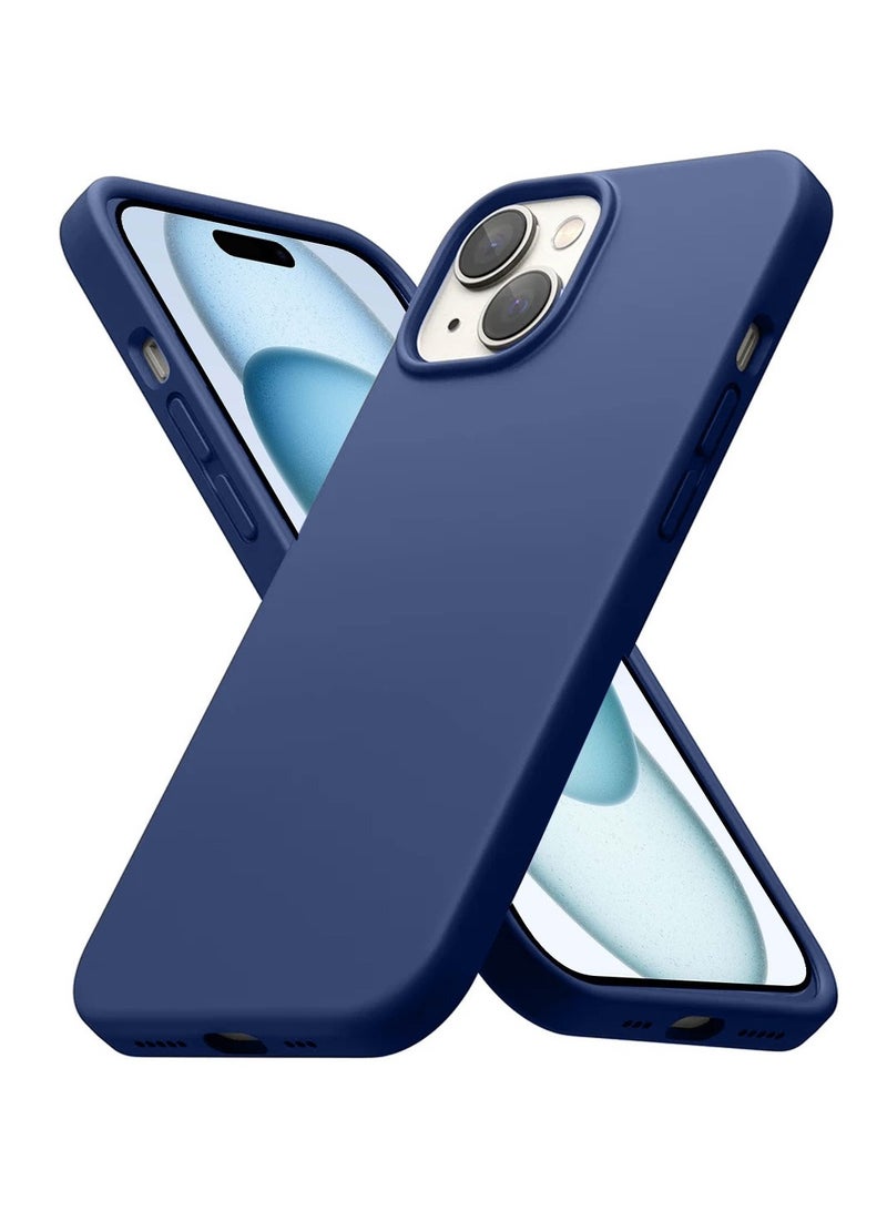 Techie Soft Smooth Silicone Back Cover Case with Built-in Magnetic, inner side Microfiber Lining for Apple iPhone 15 Plus  – Navy Blue - Image 1