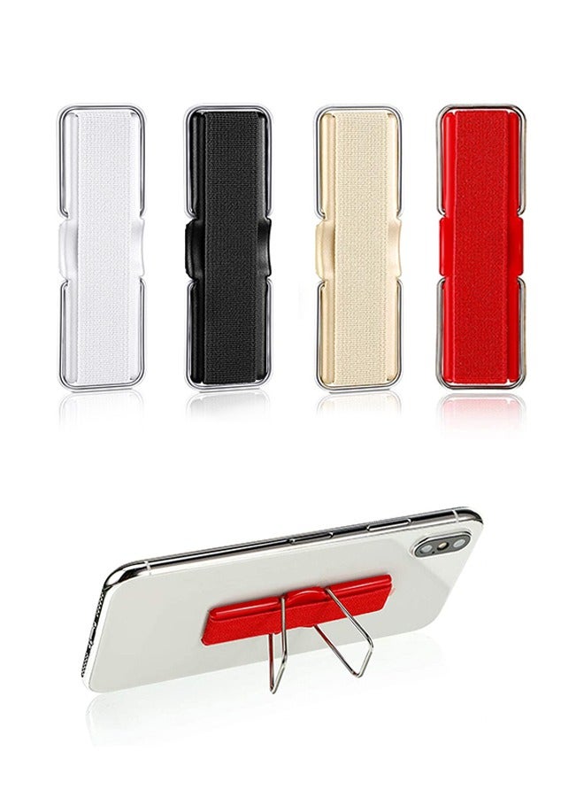 4 قطع حامل حزام مطاطي مضاد للانزلاق للهاتف ، 3M لاصق خلفي مضفر من القماش ، حامل أصابع للهاتف 2 في 1 صغير (أسود + أبيض + ذهبي + وردي) - Image 1