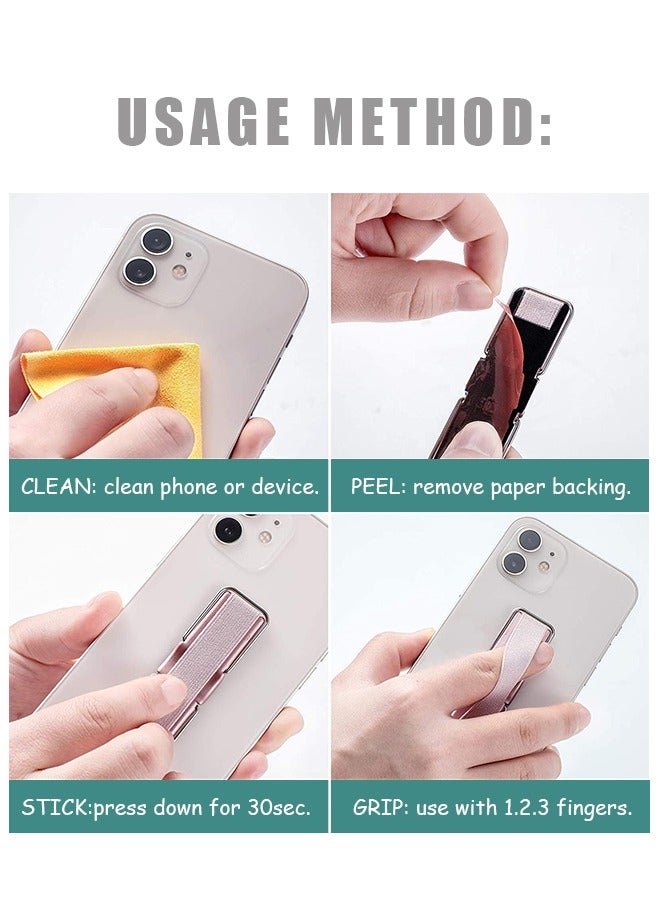 4 قطع حامل حزام مطاطي مضاد للانزلاق للهاتف ، 3M لاصق خلفي مضفر من القماش ، حامل أصابع للهاتف 2 في 1 صغير (أسود + أبيض + ذهبي + وردي) - Image 5