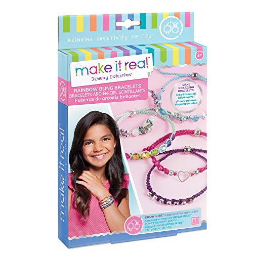 Make It Real Rainbow Bling Bracelets Kit|Create 5 Unique Cord Charm Bracelets|82 Pieces, Includes Play Tray, All-in-One, DIY Bracelet Kit, Tweens & Girls|Arts & Crafts|Kids Ages 8+|Made in India - Image 1