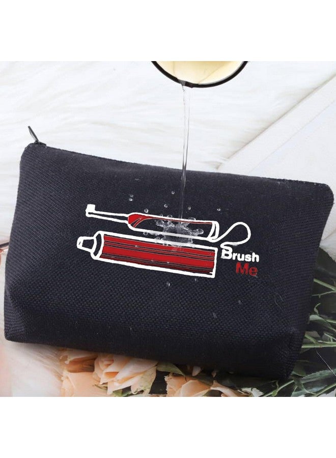 G2TUP G2TUP Novelty Travel Toothbrush Holder Brush Me Canvas Travel Dopp Kit Toothpaste Organizer Toiletries Bag (Brush Me Black Bag) - Image 4