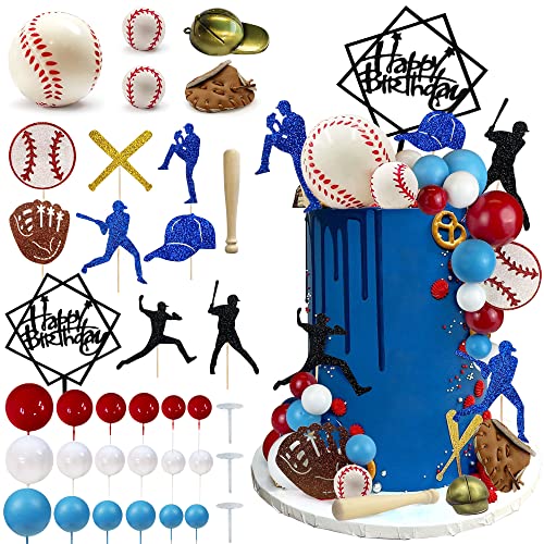 KDPATFAV Baseball Cake Decorations Sports Theme Party Decoration Supplies Baseball Themed Happy Birthday Cake Topper Party Decorations - Image 1