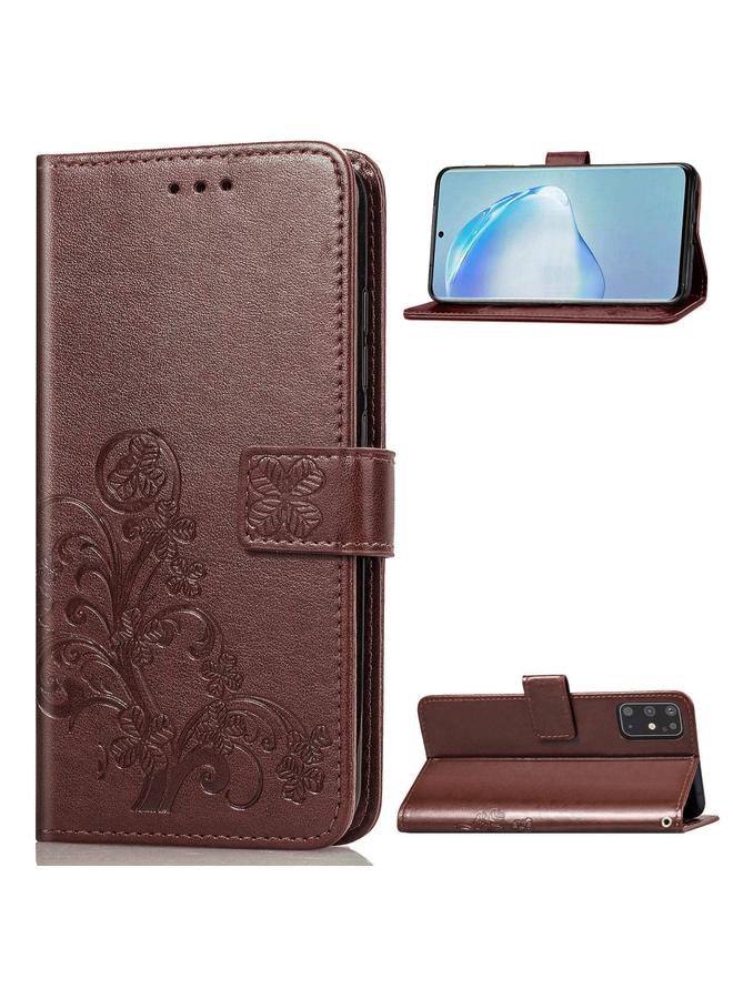 زبون جراب لهاتف Galaxy S20+، جراب جلدي لحماية الهاتف المحمول مزود بمشبك منقوش بأربع أوراق مع حبل وحبل وفتحة للبطاقات ومحفظة ووظيفة حامل - Image 1