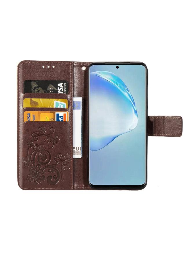 زبون جراب لهاتف Galaxy S20+، جراب جلدي لحماية الهاتف المحمول مزود بمشبك منقوش بأربع أوراق مع حبل وحبل وفتحة للبطاقات ومحفظة ووظيفة حامل - Image 5