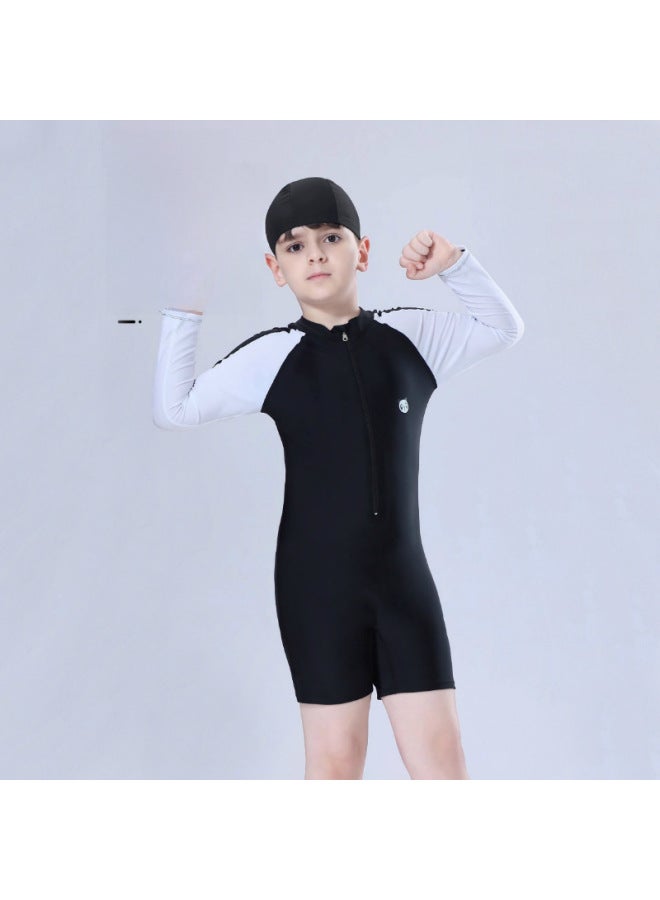 Loquat Children's Swimsuit Boys' Long-sleeved Sun Protection Professional Quick-drying One-piece Swimsuit Ins Boys' Baby Medium And Small Children's Clothing-Color:Black And White Panda- - Image 4