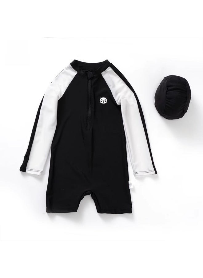 Loquat Children's Swimsuit Boys' Long-sleeved Sun Protection Professional Quick-drying One-piece Swimsuit Ins Boys' Baby Medium And Small Children's Clothing-Color:Black And White Panda- - Image 5