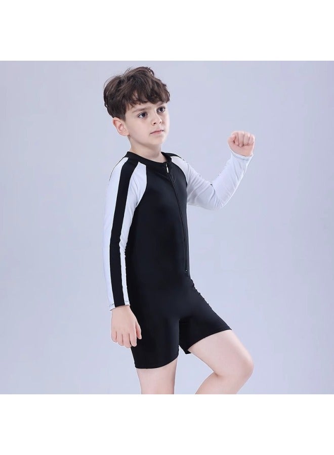 Loquat Children's Swimsuit Boys' Long-sleeved Sun Protection Professional Quick-drying One-piece Swimsuit Ins Boys' Baby Medium And Small Children's Clothing-Color:Black And White Panda- - Image 3