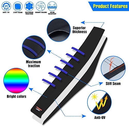 MCHMFG Motorcycle Universal Seat Cover Non-Slip Rubber Striped Gripper Soft Sewing for CRF WR WRF RMZ YZF SXF EXC EXC XC SX CR KLX Dirt Pit Bike Motocross Off Road Motorbike (Blue) - Image 2