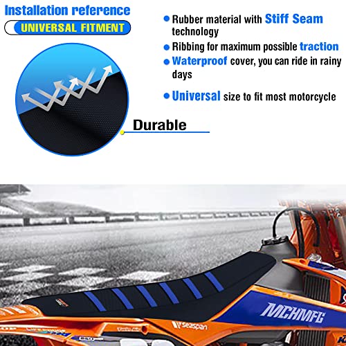 MCHMFG Motorcycle Universal Seat Cover Non-Slip Rubber Striped Gripper Soft Sewing for CRF WR WRF RMZ YZF SXF EXC EXC XC SX CR KLX Dirt Pit Bike Motocross Off Road Motorbike (Blue) - Image 5