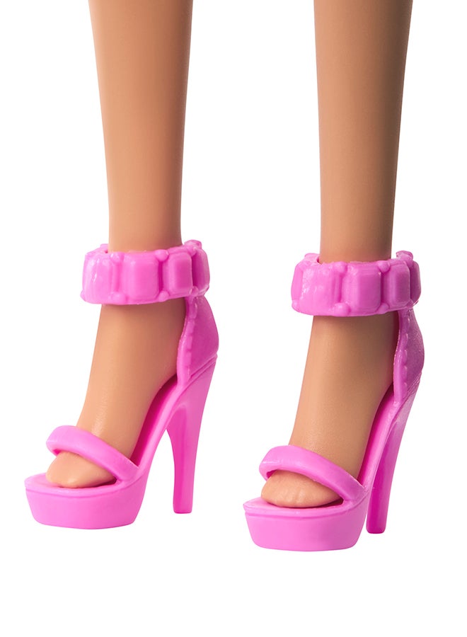 Barbie 65th Anniversary Fashion Doll with Blonde Hair, Pink Striped Dress and Accessories - Image 4