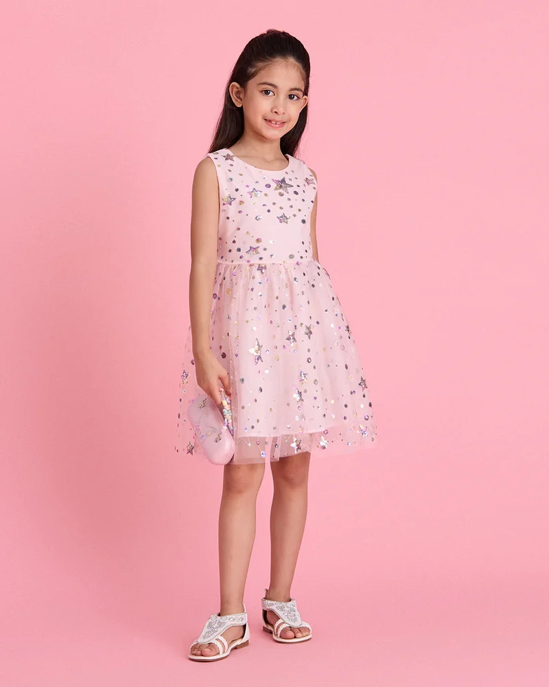 Redtag Girls Pink Sparkle Dress