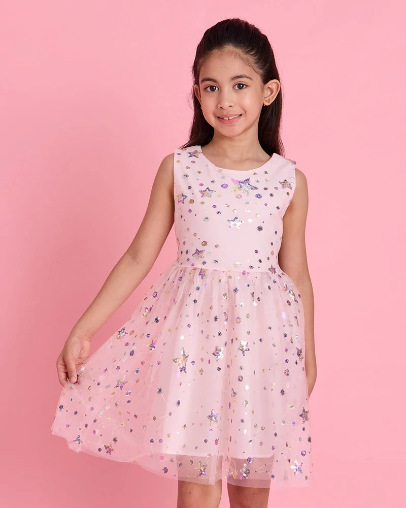 Redtag Girls Pink Sparkle Dress