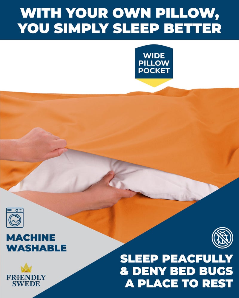 The Friendly Swede Sleeping Bag Liner - Cold Weather Camping Sheets & Adult Sleep Sack with Full Length Zipper; Microfiber Cotton Feel Soft Sheets with Stuff Sack - Orange (Zipper) - Image 4