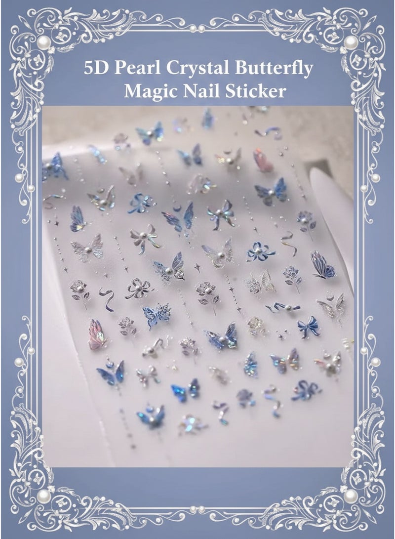 Ucanbe 5D Pearl Crystal Butterfly Magic Nail Sticker with 100 Zircon Diamonds, Perfect for DIY Nail Art Decoration - Image 1