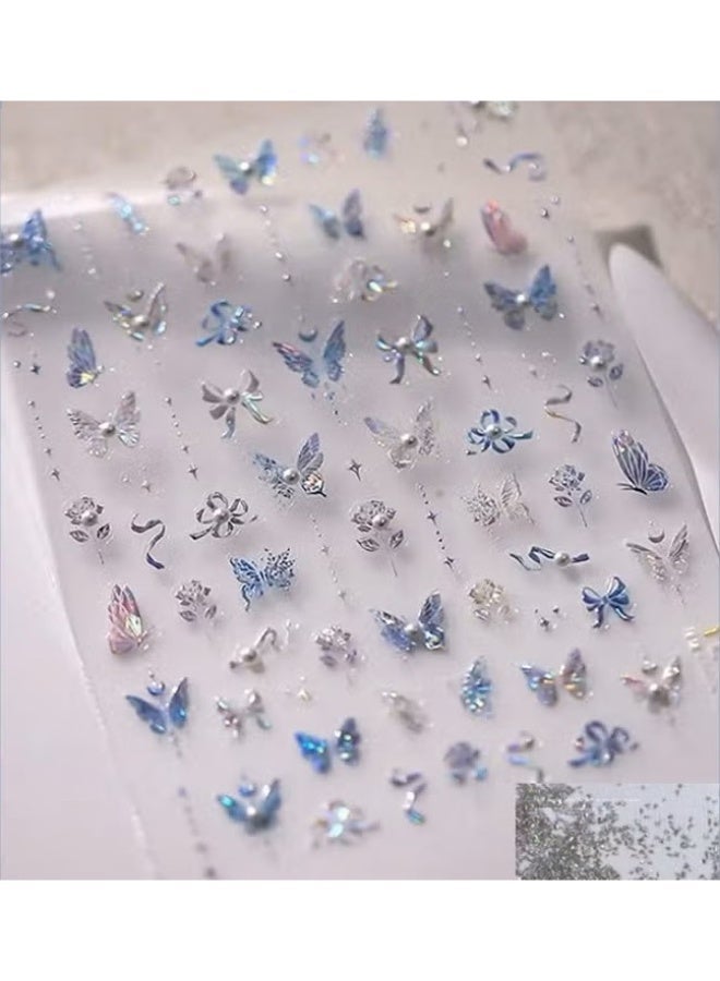 Ucanbe 5D Pearl Crystal Butterfly Magic Nail Sticker with 100 Zircon Diamonds, Perfect for DIY Nail Art Decoration - Image 2