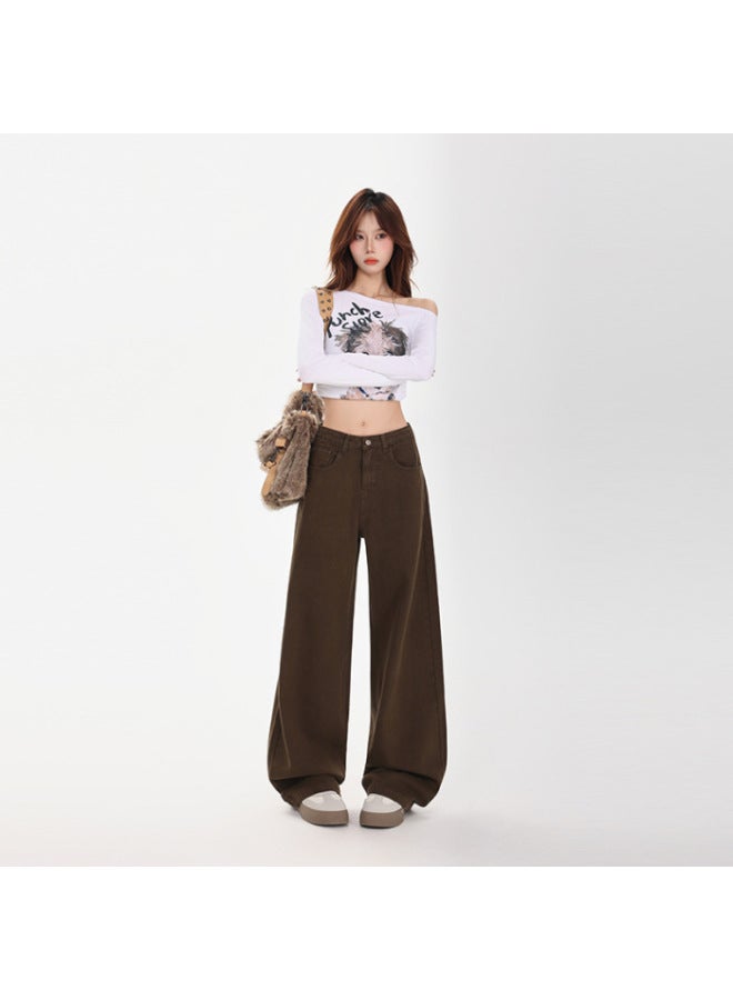 American Retro Autumn And Winter Main Recommendation Versatile Rich Coffee Brick Red Light Khaki Brown Long Pants and Extended Length
