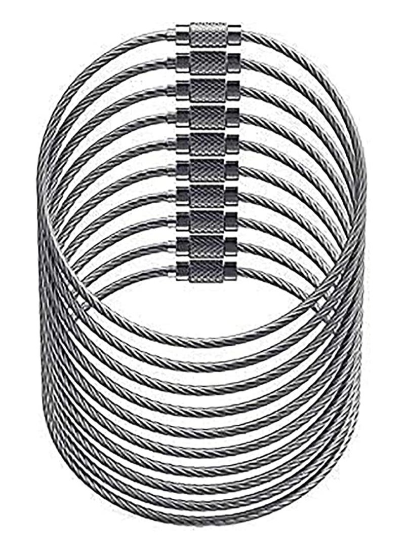 بيعتكلها 10 قطع من سلسلة المفاتيح المعدنية بقفل حلقي من الفولاذ المقاوم للصدأ وحبل من الفولاذ المقاوم للصدأ ومفاتيح حلقة تسلق إبداعية وكابل تعليق للتخييم في الهواء الطلق وأدوات متعددة الوظائف EDC (عبوة من 10 قطع) - Image 1