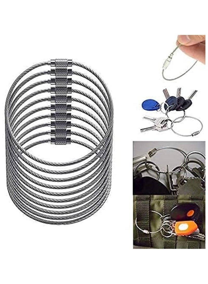 بيعتكلها 10 قطع من سلسلة المفاتيح المعدنية بقفل حلقي من الفولاذ المقاوم للصدأ وحبل من الفولاذ المقاوم للصدأ ومفاتيح حلقة تسلق إبداعية وكابل تعليق للتخييم في الهواء الطلق وأدوات متعددة الوظائف EDC (عبوة من 10 قطع) - Image 2