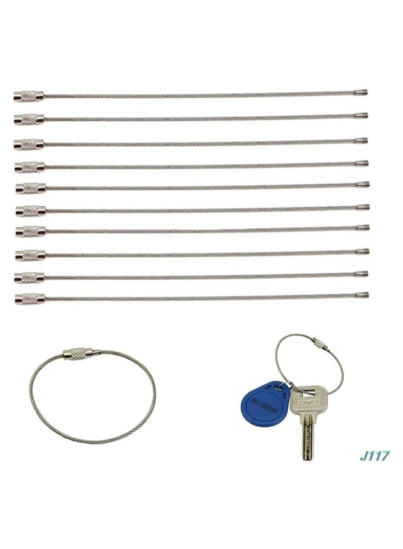 بيعتكلها 10 قطع من سلسلة المفاتيح المعدنية بقفل حلقي من الفولاذ المقاوم للصدأ وحبل من الفولاذ المقاوم للصدأ ومفاتيح حلقة تسلق إبداعية وكابل تعليق للتخييم في الهواء الطلق وأدوات متعددة الوظائف EDC (عبوة من 10 قطع) - Image 3